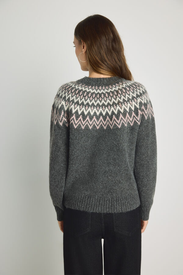 Milano Camisola gola redonda com jacquard Cinza claro