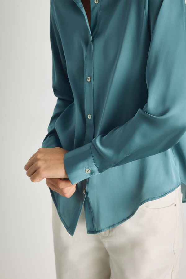 Milano Camisa satinada Azul turquesa