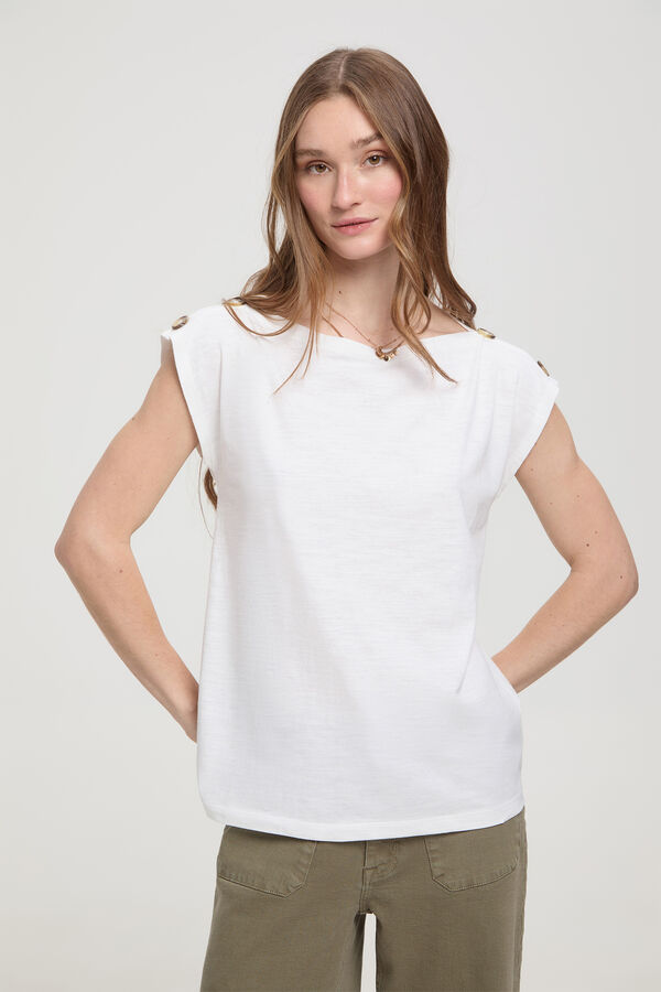 Milano T-shirt com bot&otilde;es nos ombros Branco