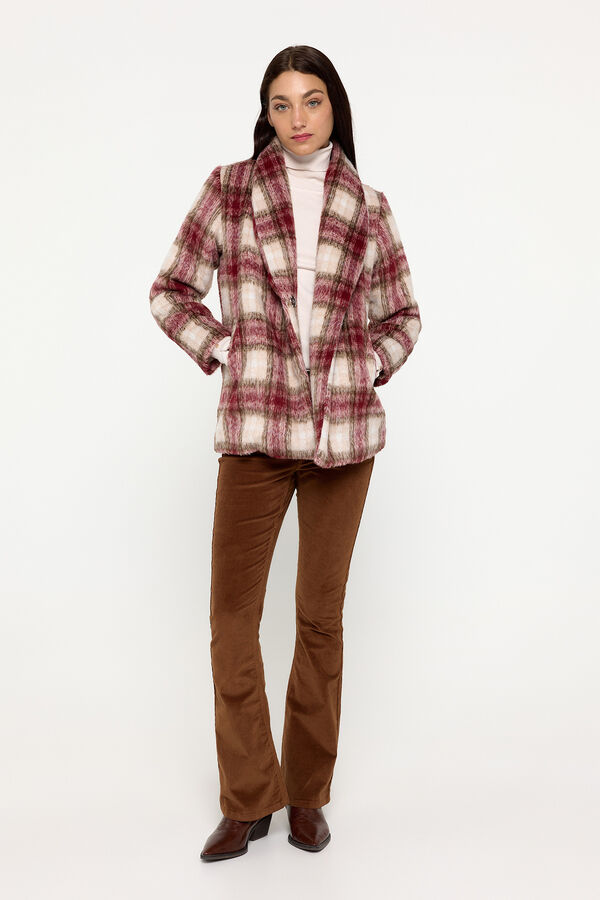 Milano Sobretudo curto trespassado em tecido xadrez efeito lã Bordeaux
