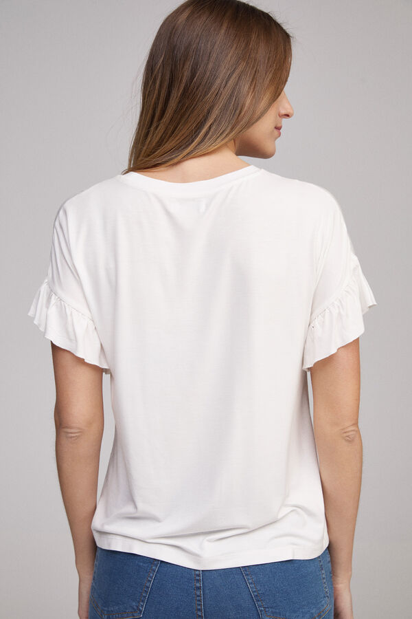 Fifty Outlet Camiseta volante fruncido Blanco
