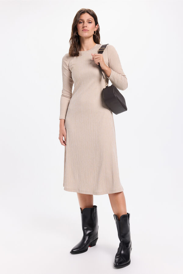 Milano Vestido midi tejido elástico Beige/Camel