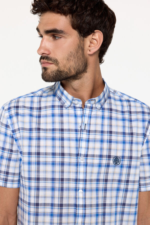 Fifty Outlet Camisa Slub xadrez Estampado azul