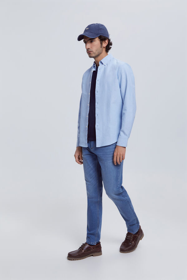 Milano Camisa Oxford lisa com bolso Azul