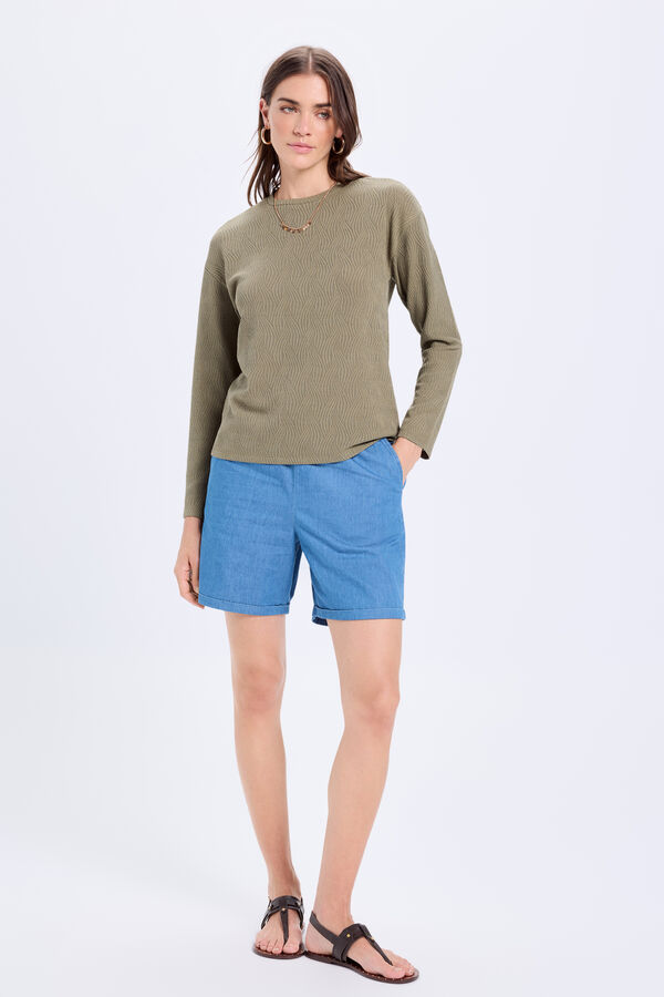 Milano Camiseta de manga comprida com qualidade estruturada Cáqui escuro