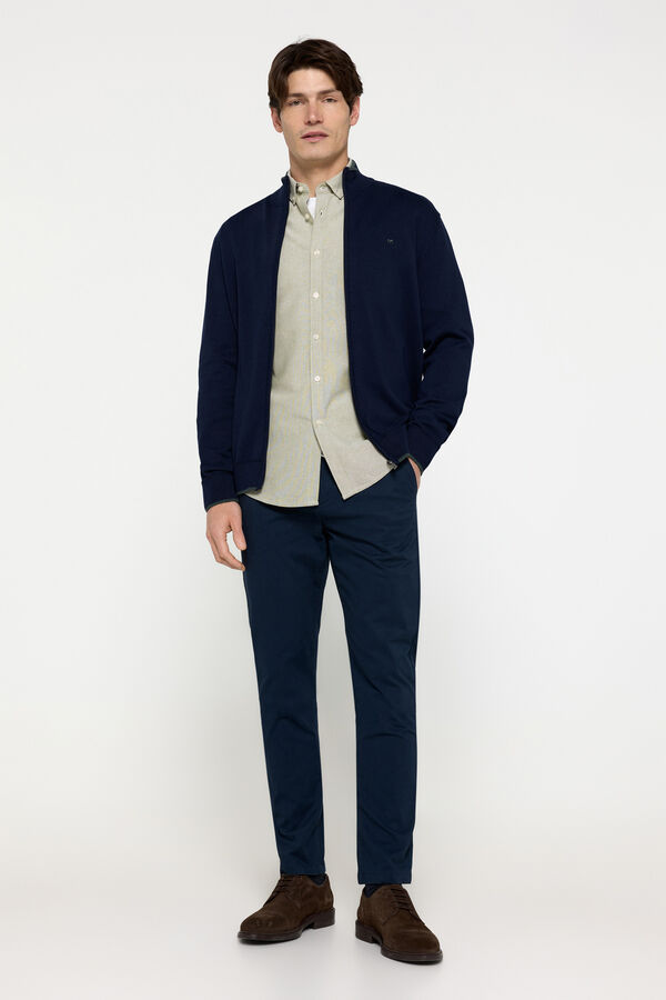 Milano Cardigan de algod&atilde;o com z&iacute;per Marinho