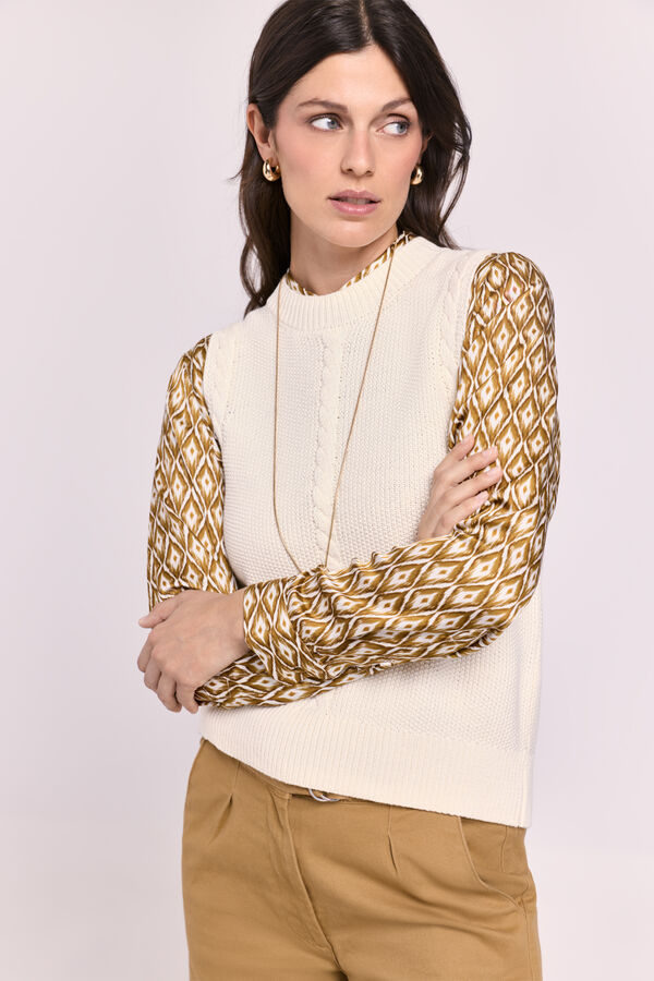 Milano Colete de malha com tran&ccedil;as Bege