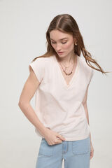 Milano T-shirt com decote em bico e detalhes em lurex Rosa