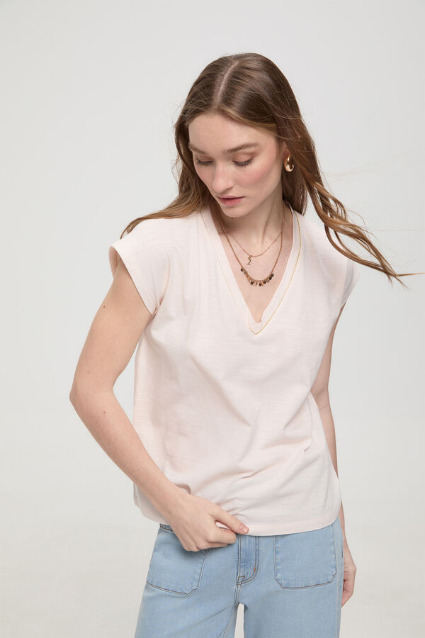 Milano T-shirt com decote em bico e detalhes em lurex Rosa