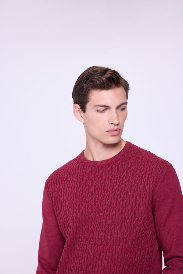 Milano Camisola estruturado com gola redonda Bordeaux