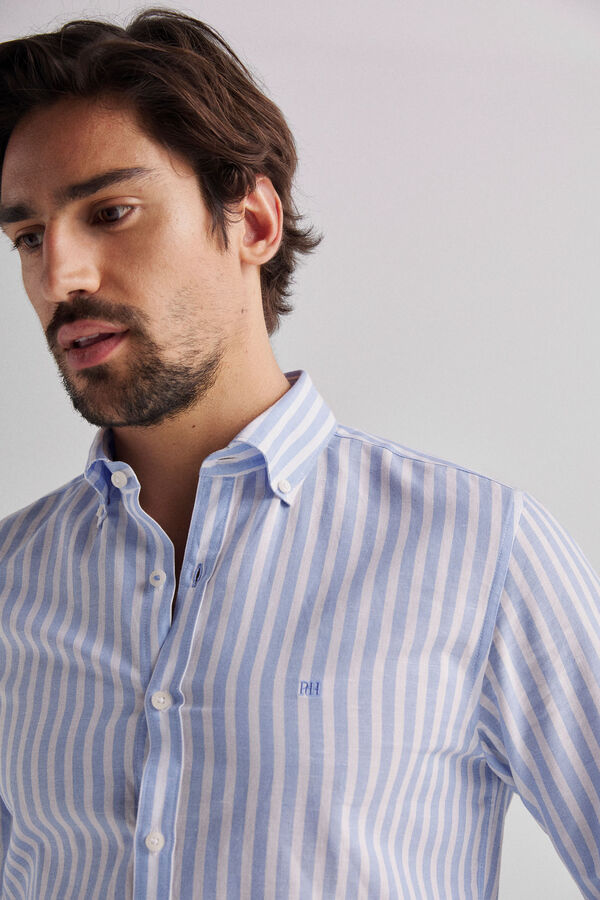 Milano Camisa Linho Riscas Azul