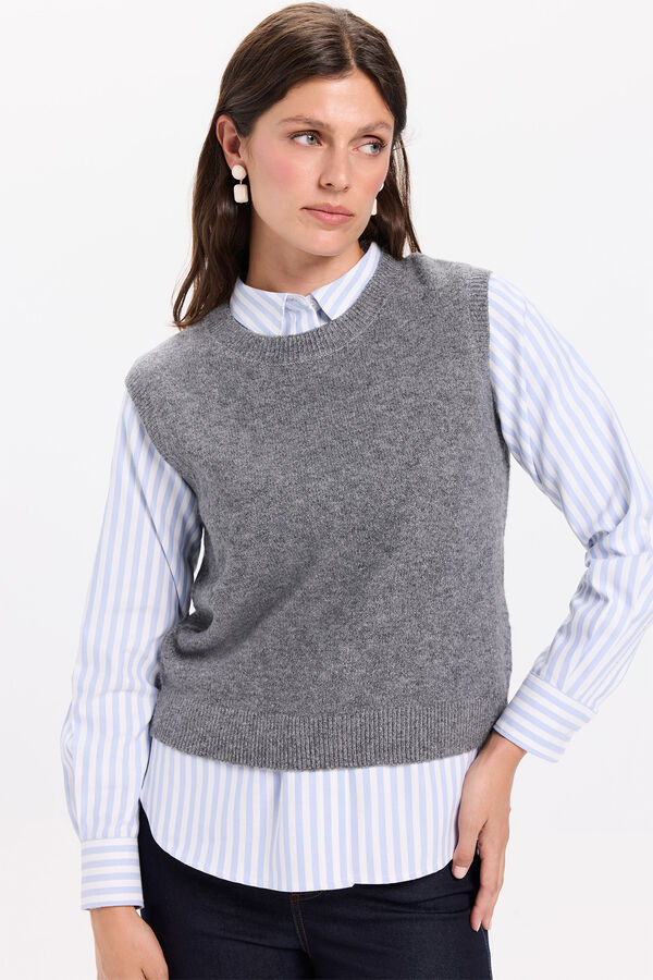 Milano Malha de colete com gola caixa Cinzento oscuro