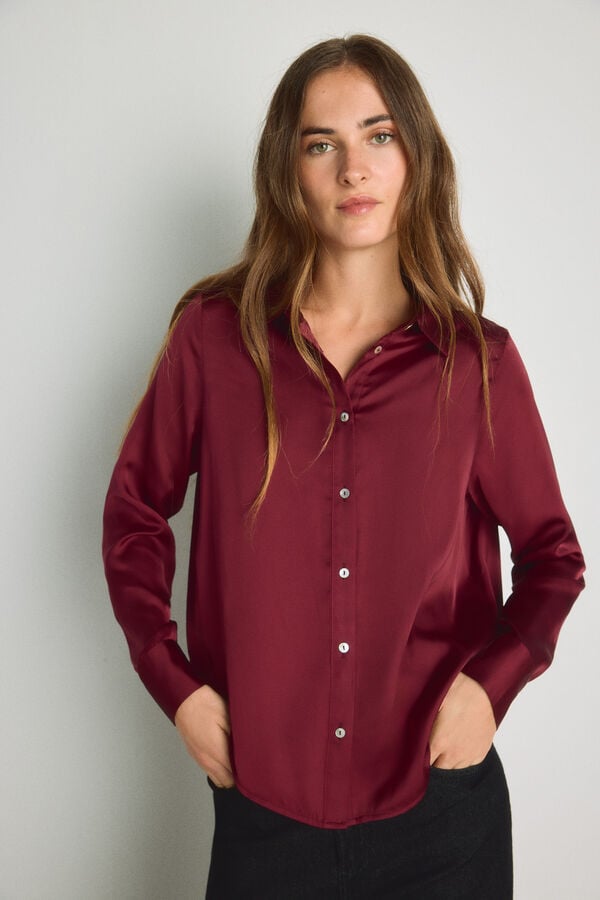 Milano Camisa acetinada Bordeaux