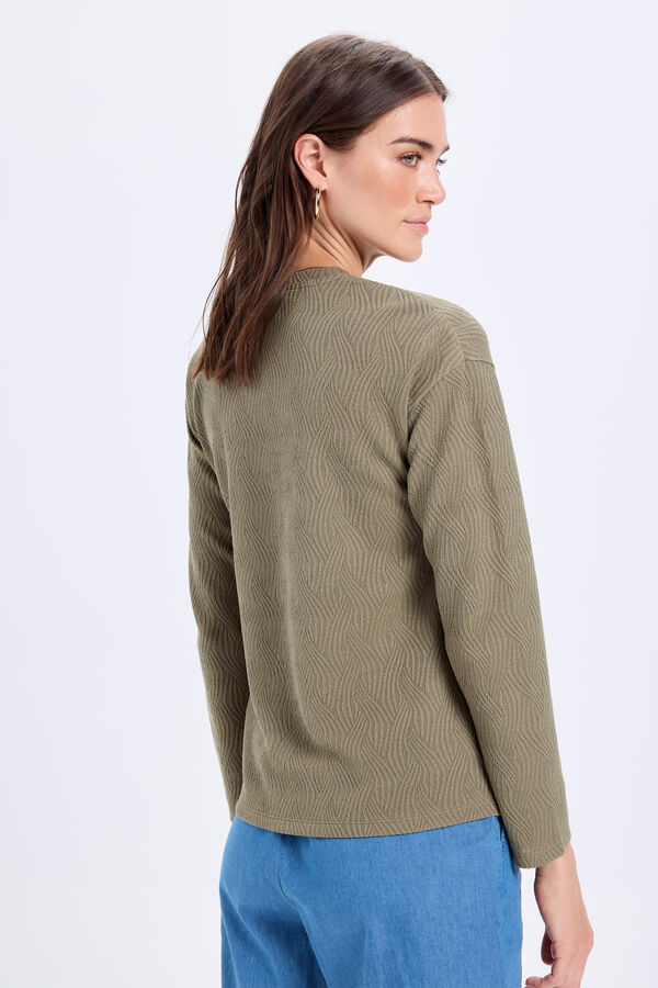 Milano Camiseta de manga comprida com qualidade estruturada Cáqui escuro