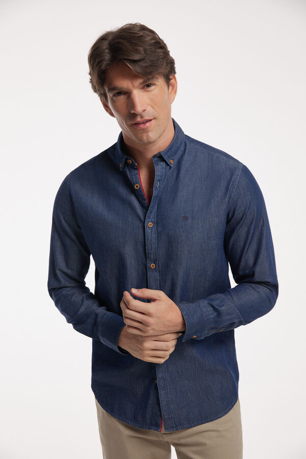 Fifty Outlet Camisa Denim Lisa con bolsillo PDH Navy