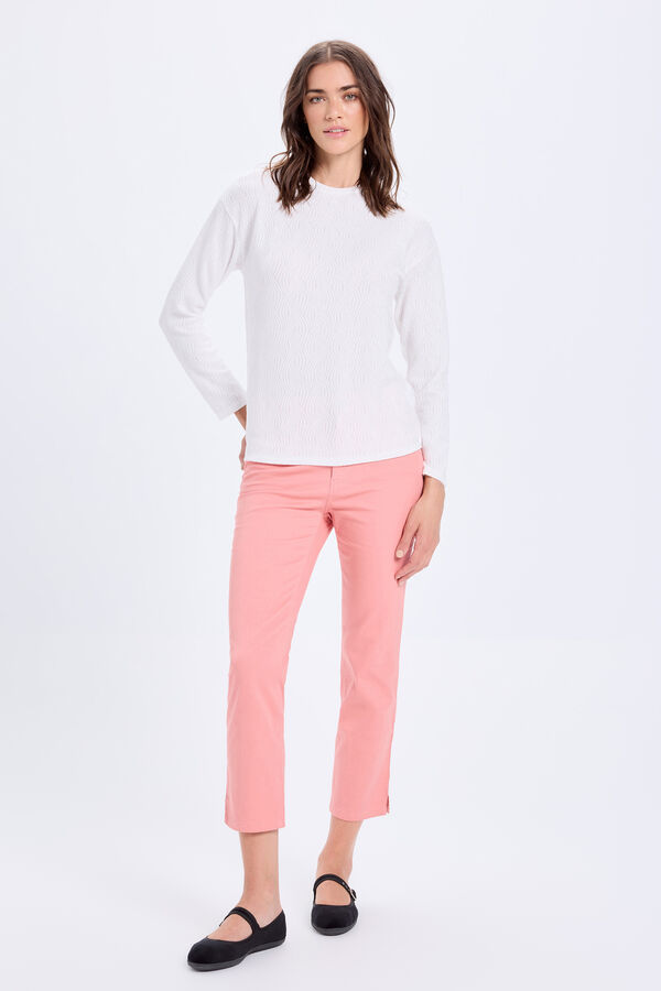 Milano Camiseta de manga comprida com qualidade estruturada Branco