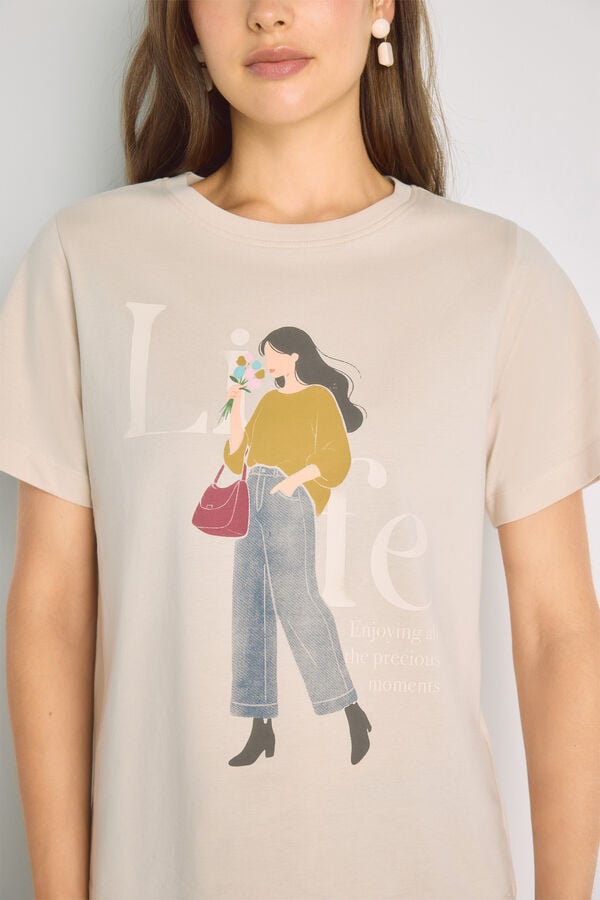 Milano T-shirt estampada de manga curta Bege