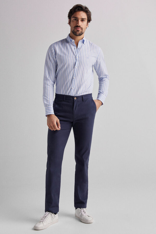 Milano Camisa Linho Riscas Azul