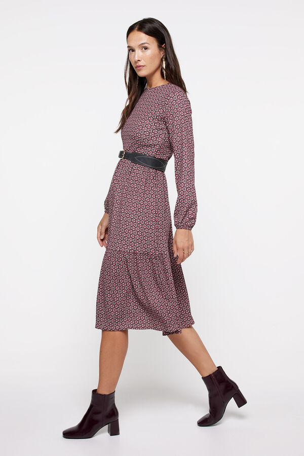 milano Vestido Midi Estampado Granate