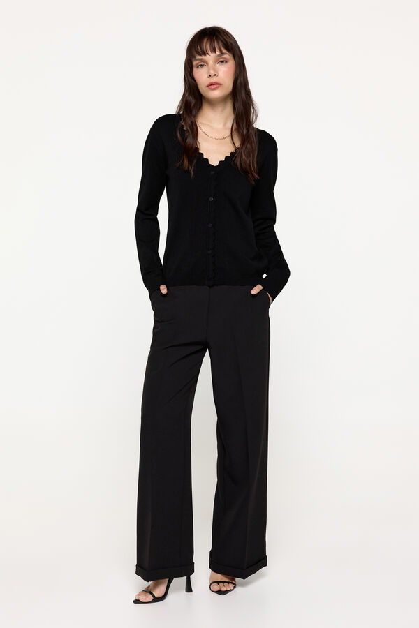Milano Cardigan de punto de viscosa con detalle ondas Negro