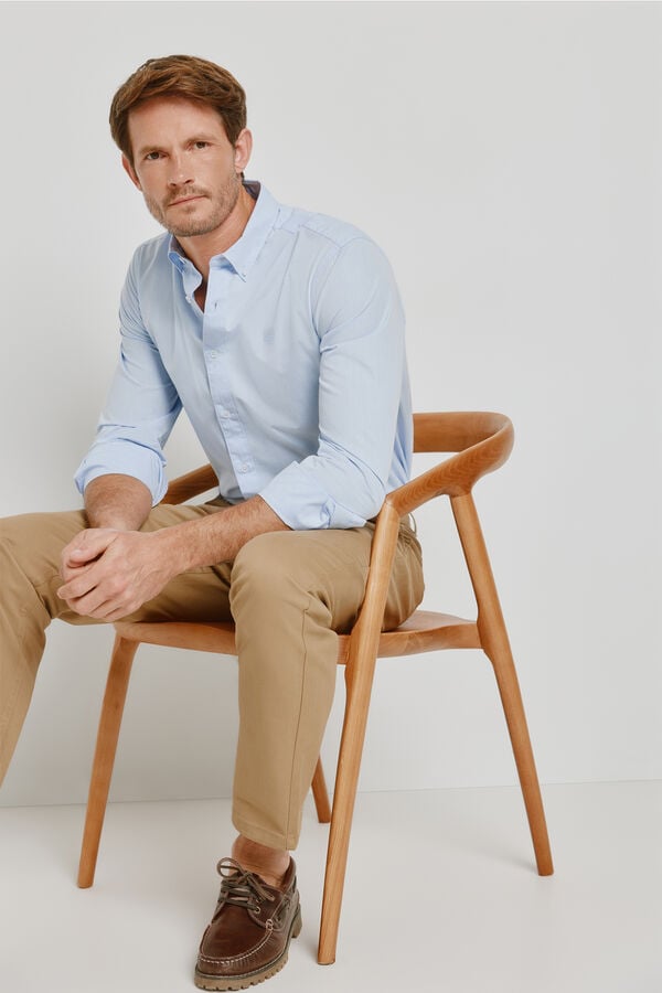 Springfield Camisa lisa de manga comprida Azul claro