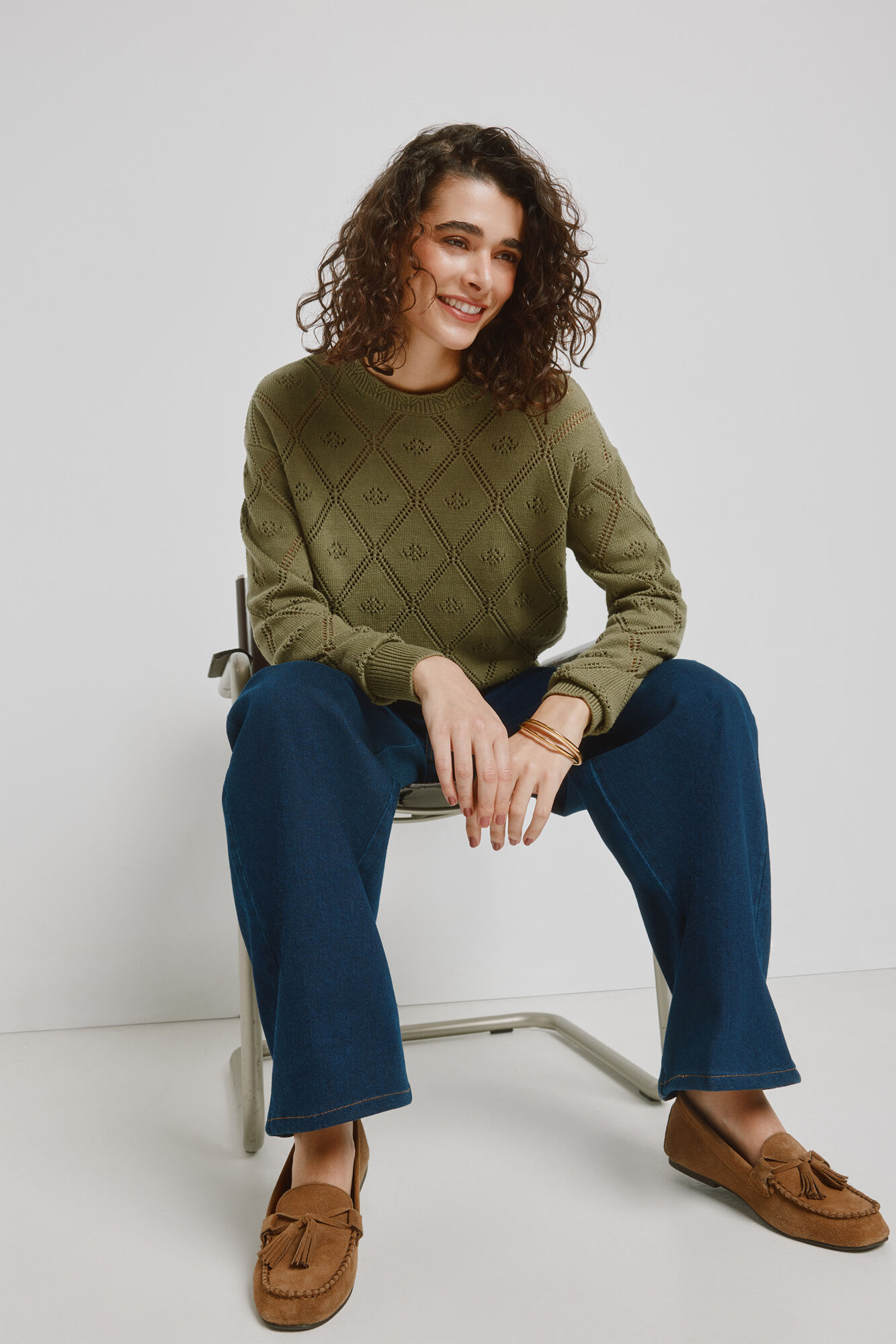 Milano Jersey cuello redondo con estructura de calados