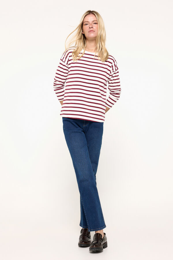 Milano Camiseta riscas pesada de algodão Marfim