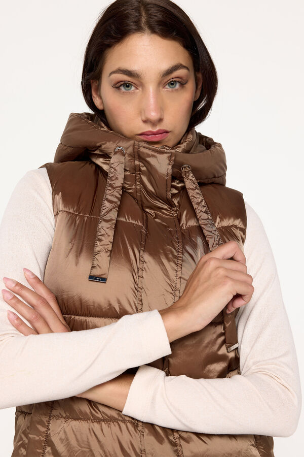 Milano Chaleco plumífero acolchado con capucha Beige/Camel