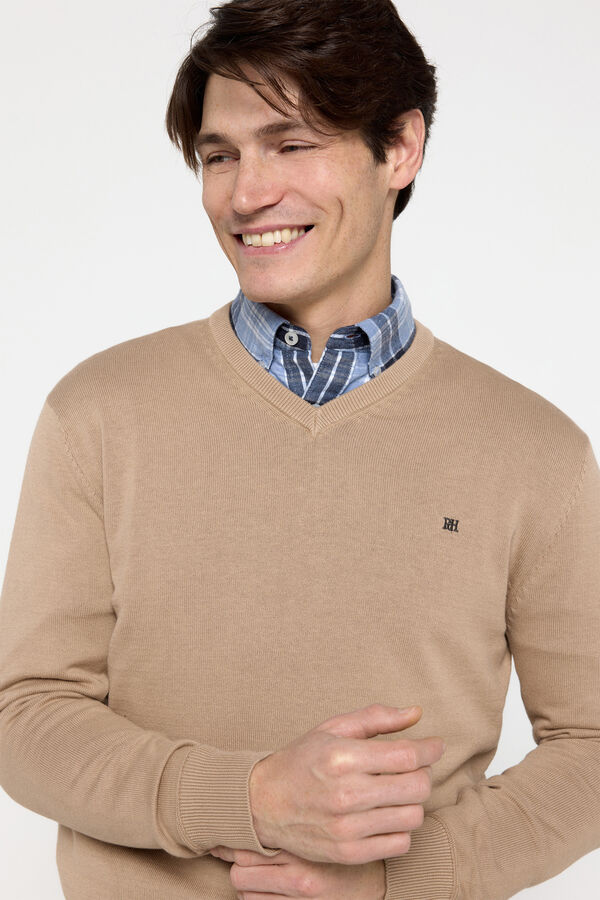 Pedro del Hierro Jersey B&aacute;sico Cuello Pico Pedro del Hierro Beige/Claro