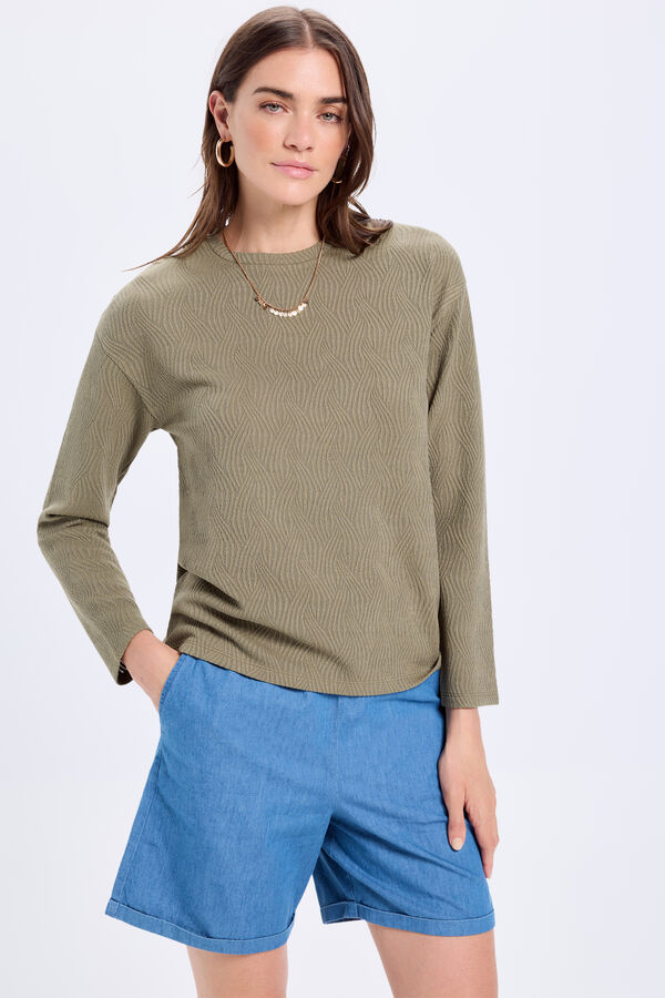 Milano Camiseta de manga comprida com qualidade estruturada Cáqui escuro