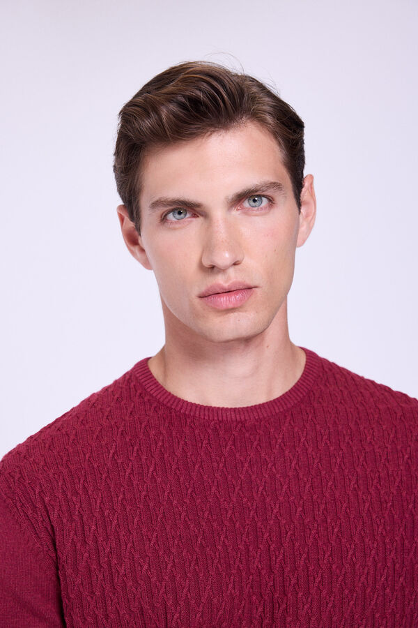 Milano Camisola estruturado com gola redonda Bordeaux