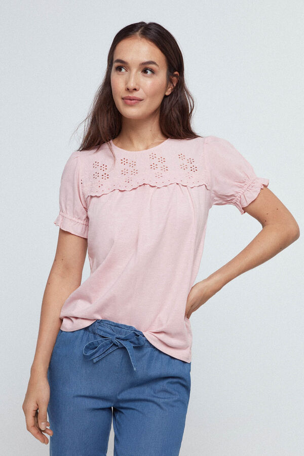 Fifty Outlet Camiseta bordado suizo Rosa