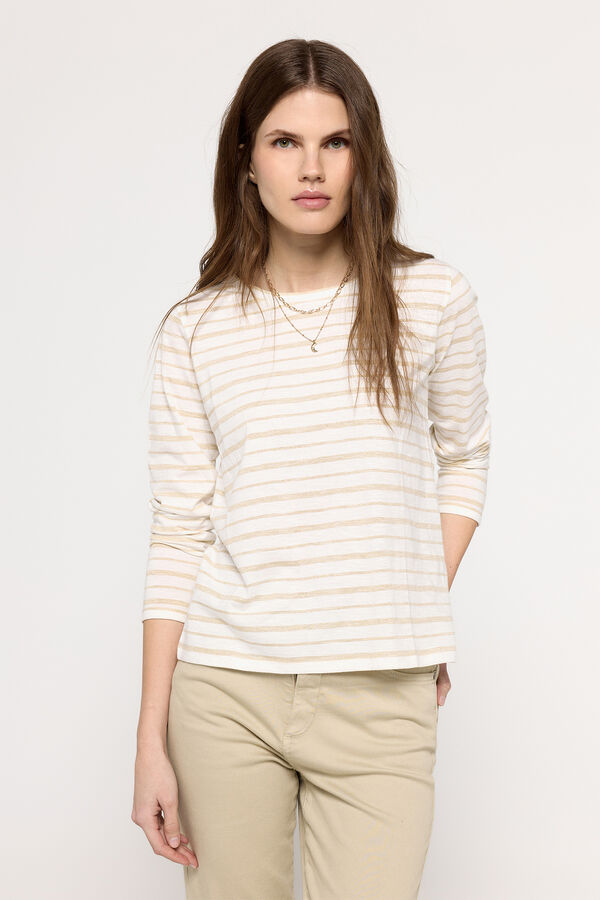 Milano T-shirt manga comprida riscas com lurex Marfim