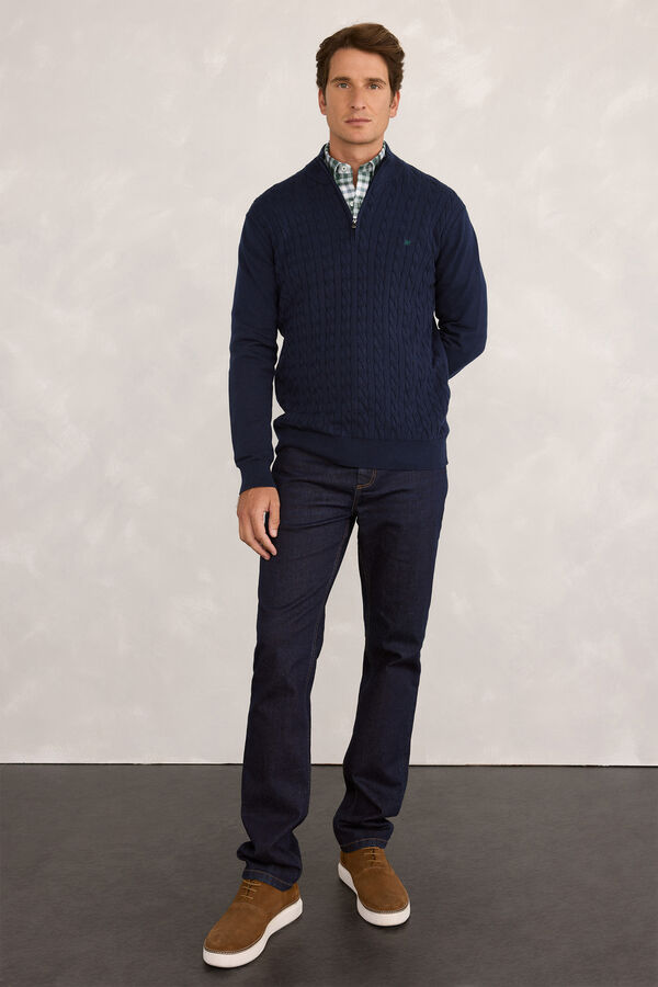 Pedro del Hierro Cardigan com logo e meio zíper Marinho