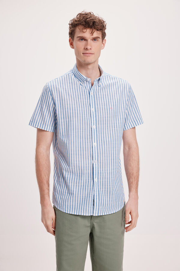 Milano Camisa Slub Rayas Azul