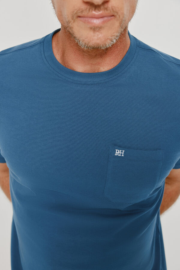 Pedro del Hierro T-shirt b&aacute;sica com logo bordado Azul