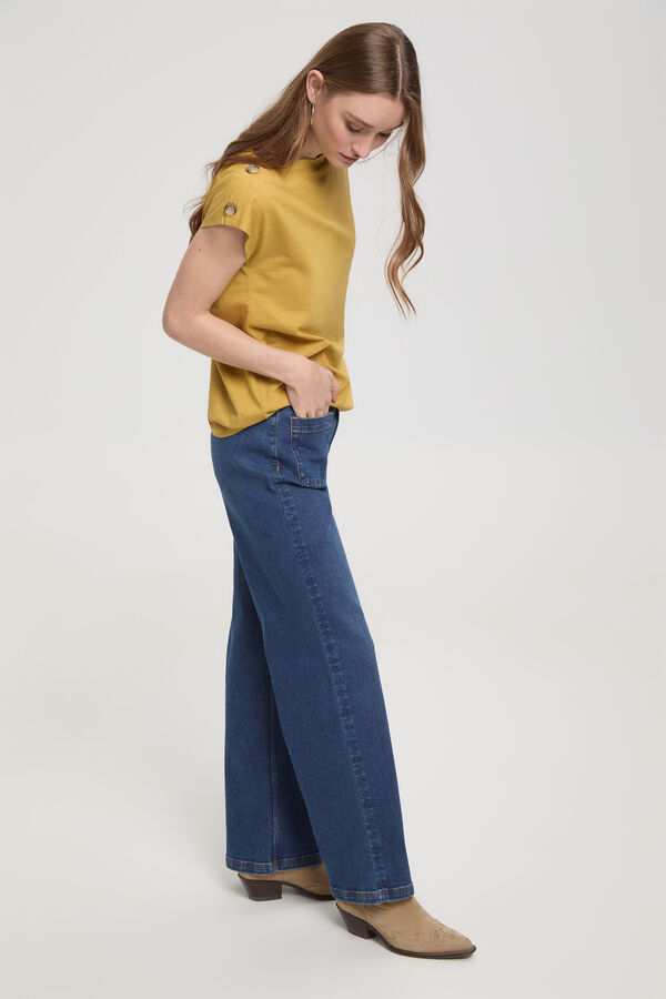 Milano T-shirt com bot&otilde;es nos ombros Camel