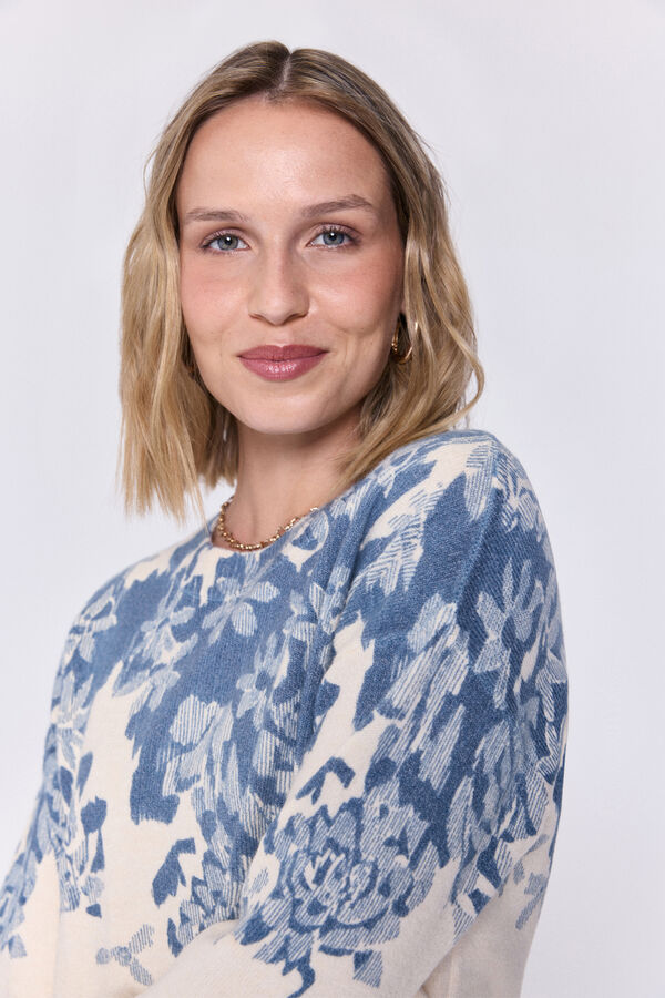 Milano Jersey con estampado floral en cuello Azul