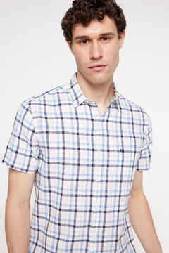 Fifty Outlet Camisa Lino Cuadros. Azul