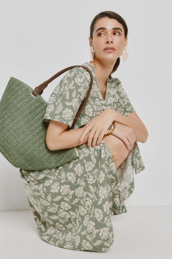 Milano Vestido escote pico Kaki Claro