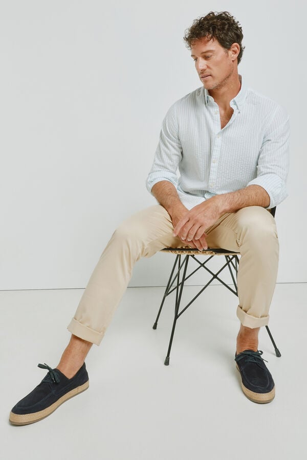 Milano Camisa rayas manga larga Azul