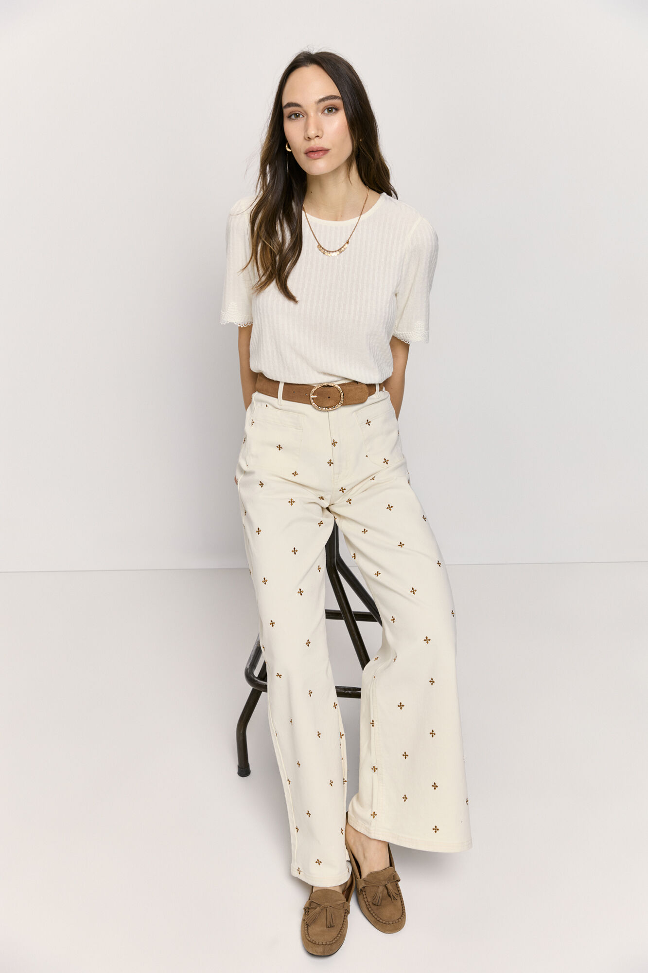 Milano Pantal&oacute;n ancho con bordado