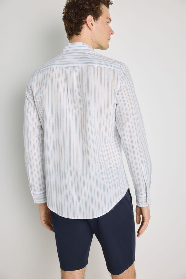 Pedro del Hierro Camisa de riscas de manga comprida Branco
