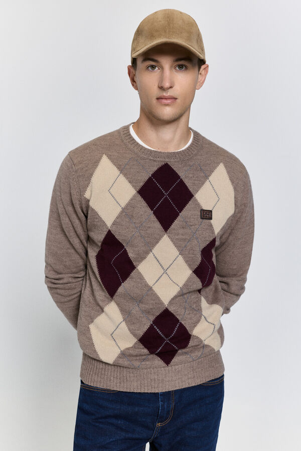 Pedro del Hierro Camisola de gola caixa redonda em formato de diamante Bege