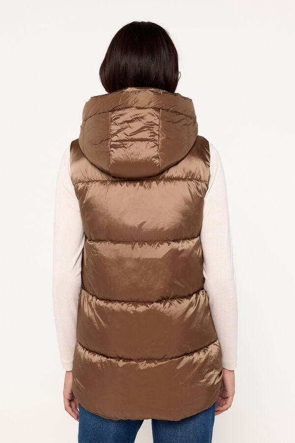 Milano Chaleco plumífero acolchado con capucha Beige/Camel