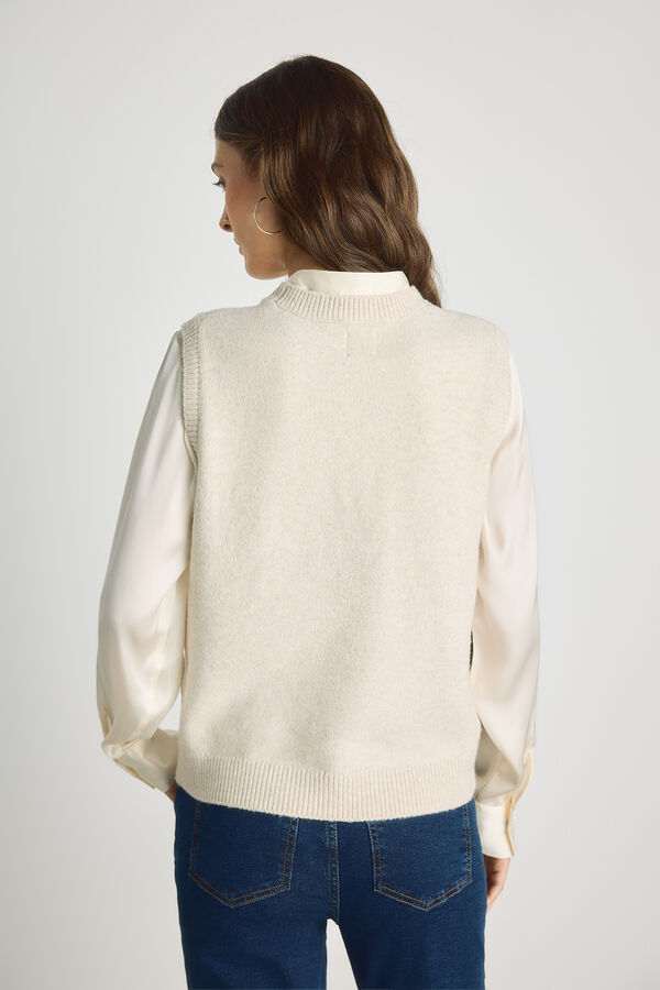 Milano Colete gola redonda com jacquard Bege