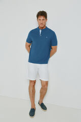 Milano Polo de manga curta com gola mao Azul