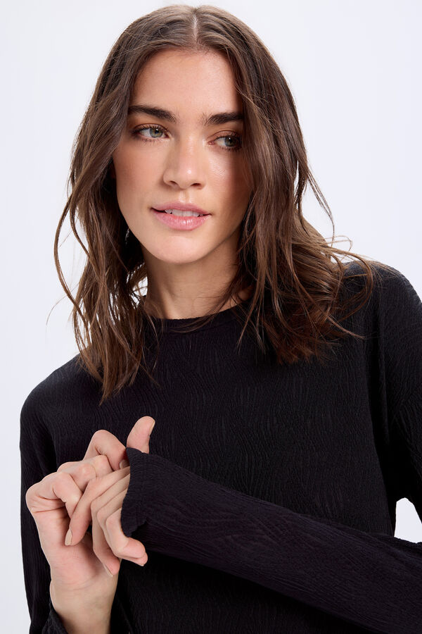 Milano Camiseta de manga comprida com qualidade estruturada Preto