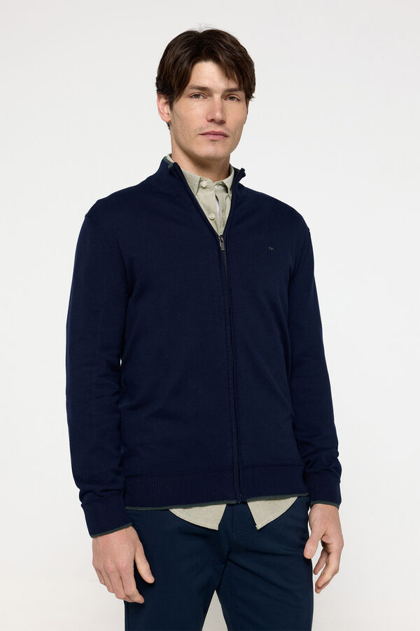 Milano Cardigan de algod&atilde;o com z&iacute;per Marinho