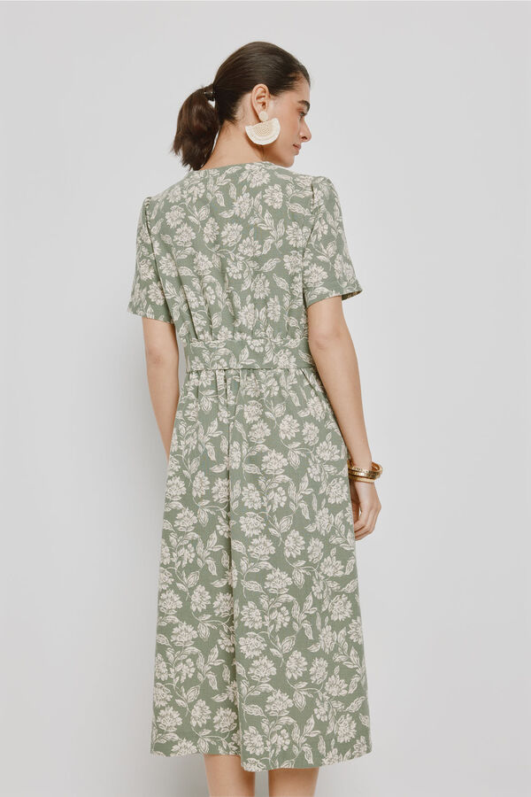 Milano Vestido escote pico Kaki Claro